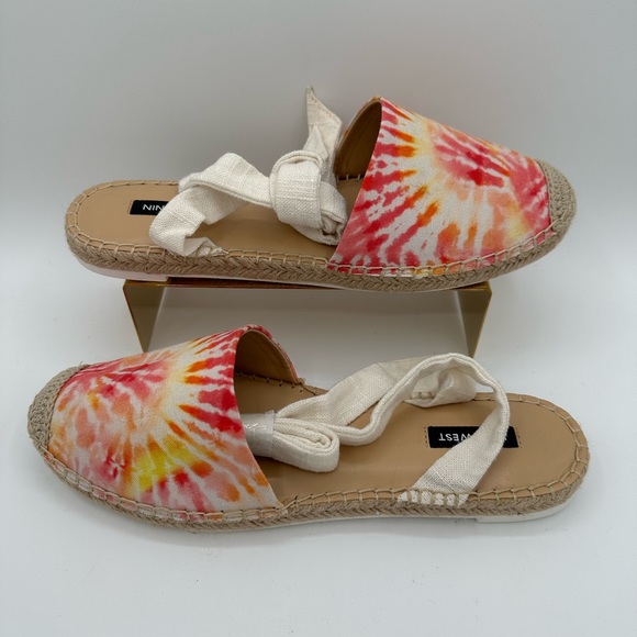 NINE WEST White, Pink, Yellow & Orange Tie Dye Espadrille Ankle Wraparound | 10 - Picture 3 of 11